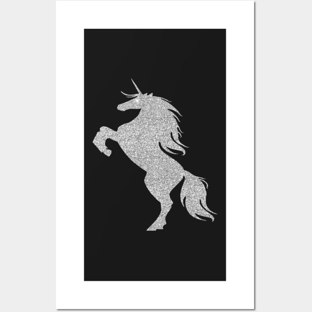 Silver Faux Glitter Magical Rearing Unicorn Wall Art by Atteestude